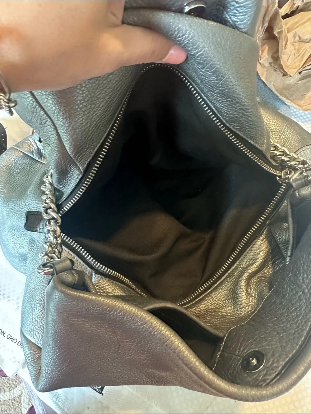 Coach Phoebe Metallic Silver Leather Chain Shoulder Bag F37856
